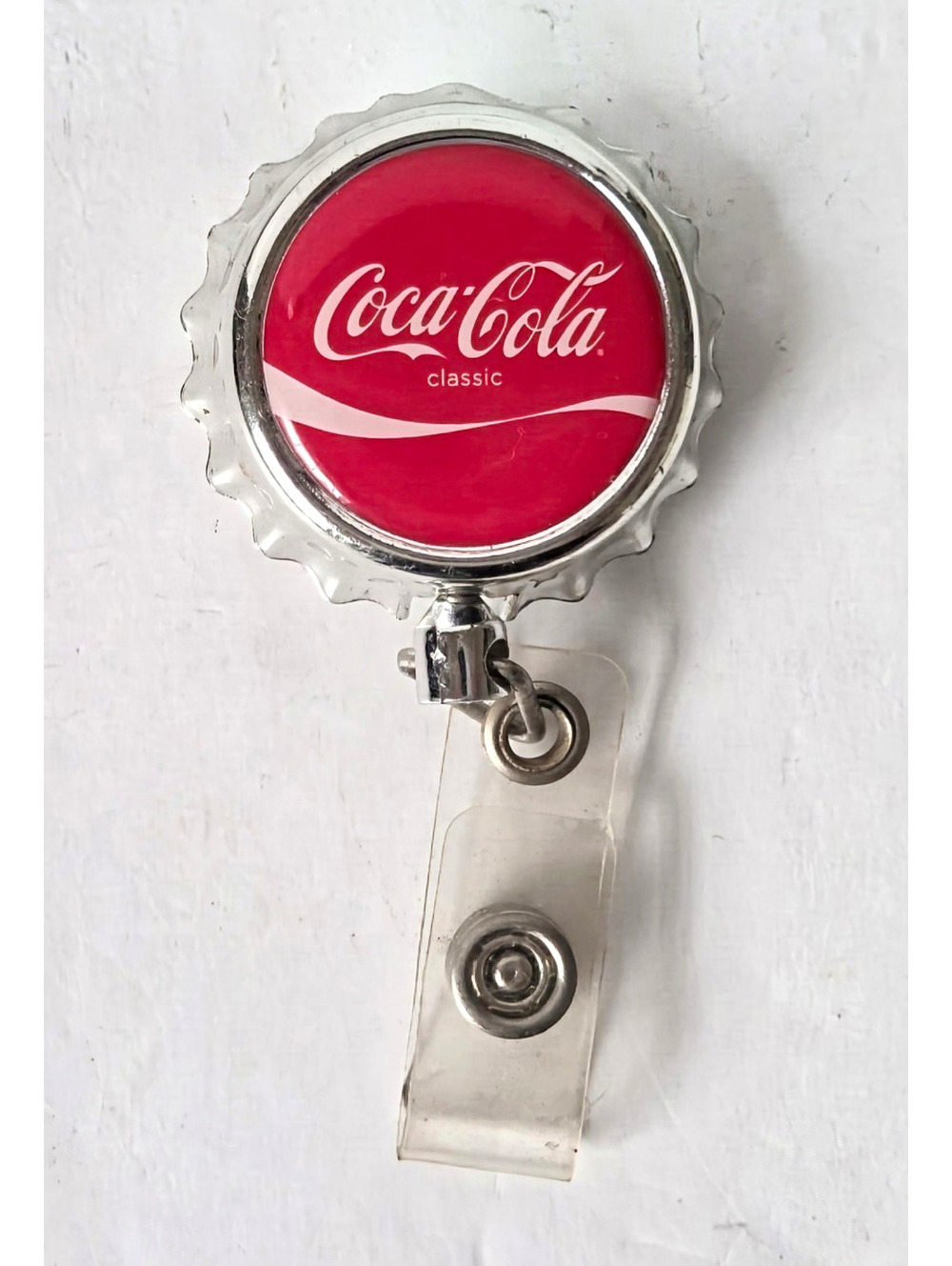 Coca-Cola Classic Bottle Cap Retractable ID Badge Holder Reel Clip Coke